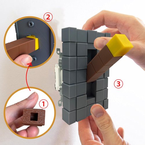 Game Room Light Switch Cover, 1 Toggles Blocks Light Switch Cover, My World Room Decor, 1 Gangs Standard Size for Fans Kids Bedroom Decoration, Yellow stick level