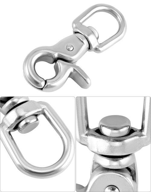 QWORK Swivel Trigger Snap Hook, 4 Pack 2.56" Marine Grade Stainless Steel 316 Swivel Trigger Clip Hook, 130 Lbs Capacity, for Cages, Dog Leash, Flag Pole, Bag, Key Ring