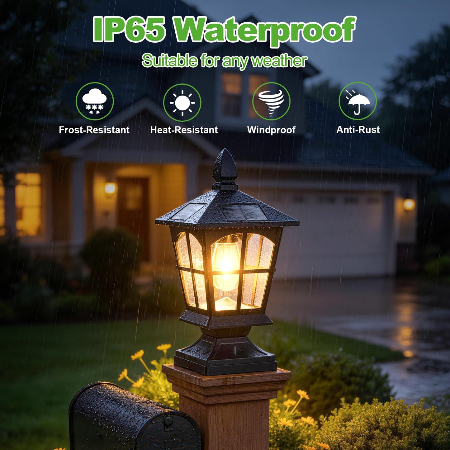 Brightever Thomas Edison Solar Post Lights Outdoor 2-Pack, Waterproof Solar Fence Post Lights (Warm White), Solar Powered Post Cap Lights for 4x4 5x5 6x6 Posts, Ideal for Deck Patio Garden Yard, Black