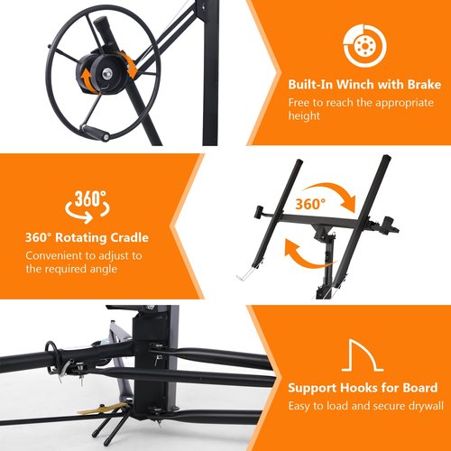 Rovibek Drywall Lift 11 FT, Sheetrock Lift Drywall Lift for Ceiling, Drywall Panel Hoist 360° Adjustable Foldable, 150 lbs Heavy Duty Drywall Lifter for Home Improvement (Black)