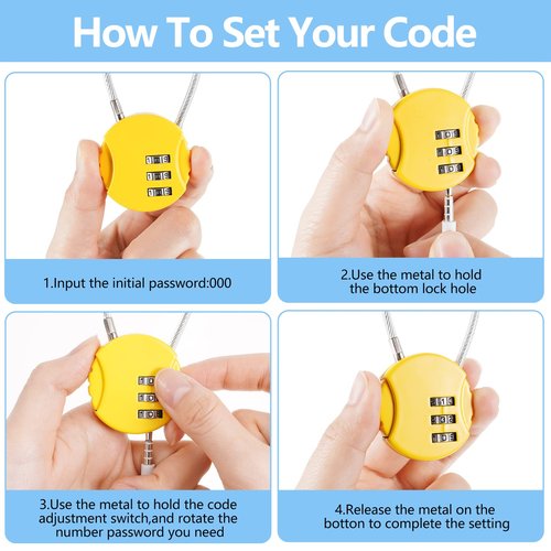 Moxweyeni 8 Pack Combination Lock 3 Digit Small Combo Luggage Number Cable Padlock Outdoor Waterproof Resettable Lock for School Gym Locker Travel Backpack Suitcase Storage (Multi Color)
