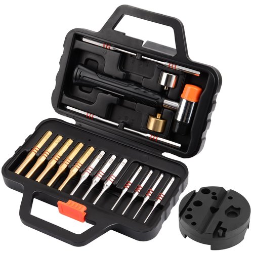 Pridefend Punch Set,Brass Punch Set and Roll Pin Punch Set Made of Solid Material Including Steel Pin Punch Set and Bench Block, Hammer with Detachable Heads,Punch Set with Portable Storage Case