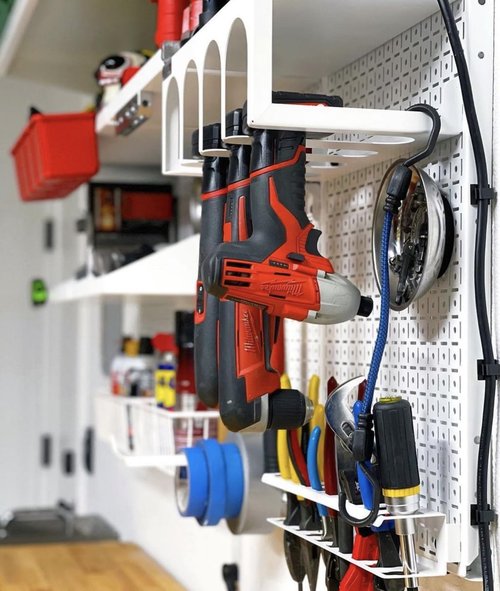 OmniWall Modular Metal Pegboard System, 16x48 inches, Steel Construction, Wall-Mounted Tool Storage (Black, Horizontal)