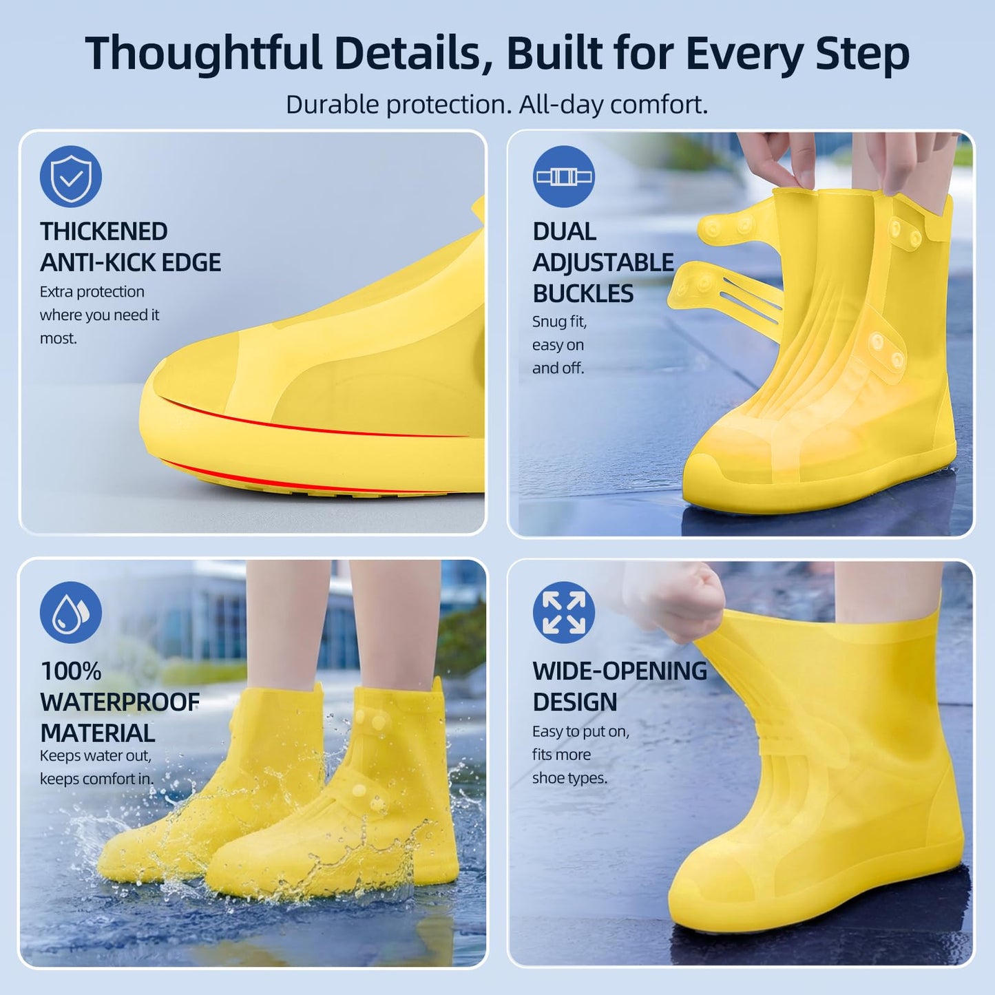 Waterproof Shoe Covers Non-Slip Rain Shoe Covers Reusable Silicone Shoes Covers For Rain Resistant Rain Boots For Men Women Outdoor Overshoes Protection