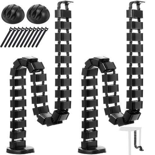 Yaomiao 2 Pack Under Desk Vertebrae Cable Management Kit Standing Desk 48 Inch Adjustable Quad Entry Flexible Cord Organizer with Ties, Stick-on Clips Cable Management Set for Home User Office Worker