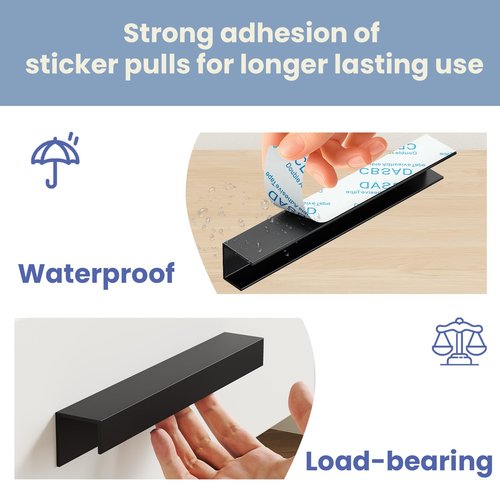 Peaha 10 Pack Self Adhesive Cabinet pulls 3 inch Black Finger Handles for Cabinet Stick on Finger Pull Edge Pull for cabinets Drawer