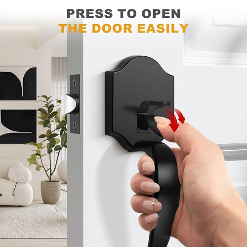 Probrico Black Heavy Duty Front Entry Handleset, Passage Lock Grip Handle with Wave Lever Keyless Door Locks, Interior and Exterior Entrance Door Handle with Reversible Handed Lever,1Pack