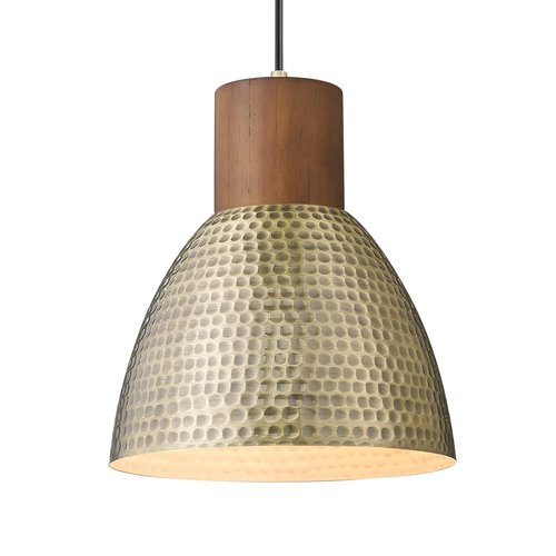 ELYONA Vintage Hammered Pendant Light Fixtures, 10.2” Industrial Metal Hanging Bar Lamp, Solid Wood Antique Gold Adjustable Pendant Light for Kitchen Island, Farmhouse, Dining Room, Brushed Brass