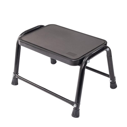 Leekpai Improved Heavy Duty Step Stool for Adults & Seniors - Metal Step Stool, 2 Support Rods Holds 350 lbs, StepStool for Bed 10.5" High,Black