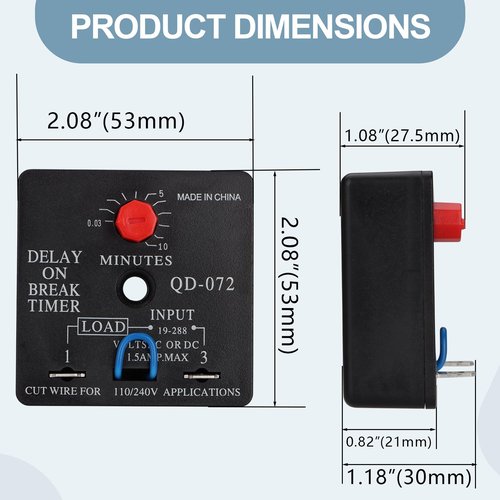 Weasch Delay On Break Timer, QD-072, 0.03 to 10 Minutes Adjustable Delay, 18-240 VAC OR DC (1)