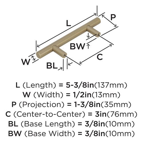 Amerock Bar Pulls 3 in (76 mm) Center-to-Center Golden Champagne Cabinet Pull - 10 Pack