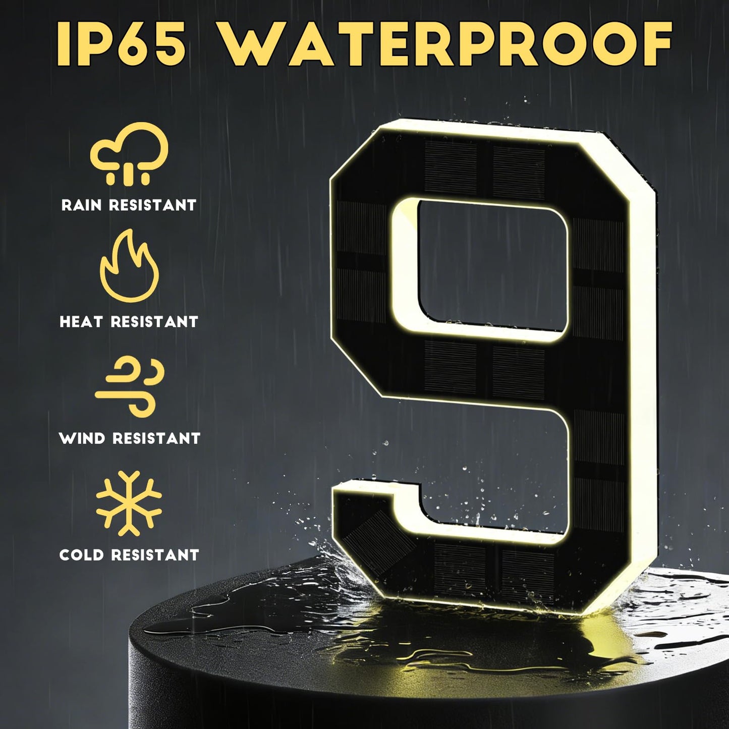 2026 New Solar House Numbers for Outside, Light Up Address Numbers for House, No Drill Adhesive or Screw Mount, IP65 Waterproof LED Illuminated Modern Address Sign, Dusk to Dawn (0, 6.7 inch)
