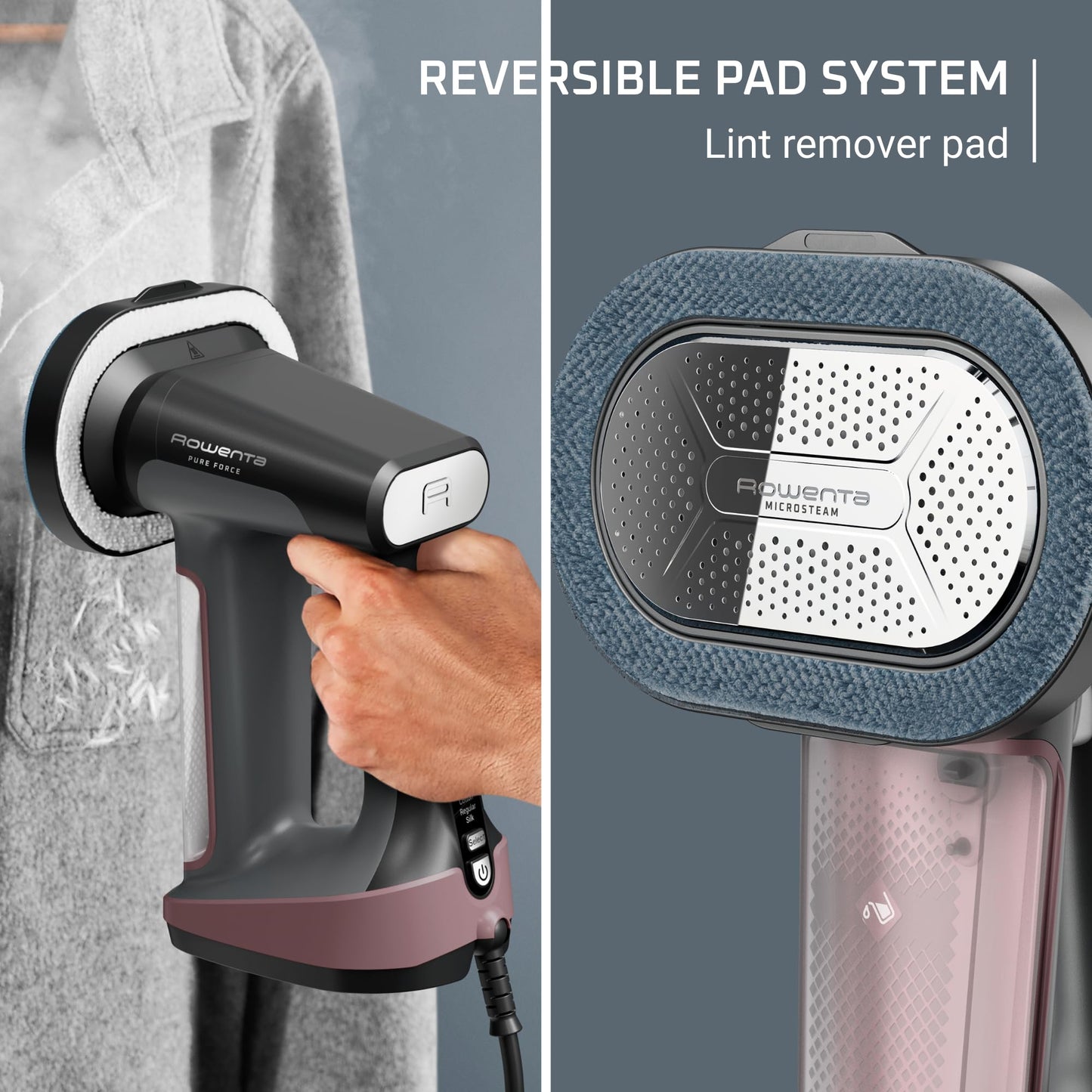 Rowenta Iron Steamer for Clothes, 3in1 Hand Held Steamers, Clothing Steamer, Ironing, Lint Remover, 7.1 Oz Tank, 1875 Watts, Auto-Off, Black & Pink, DR8865