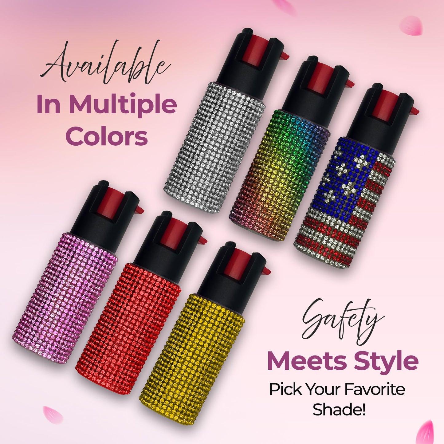 FURY Rhinestone Pepper Spray, 12ft Range, UV Dye Identifier, Police Strength, Made in USA, Stylish Multicolor, Self Defense, Everyday Safety, Slide Top (Pink)