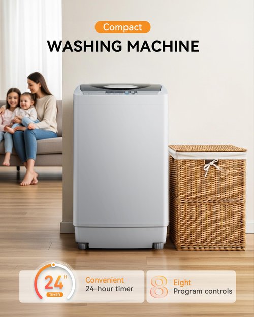 Gleedelish 1.59 Cu. Ft. Portable Washing Machine, 11 LBS Capacity Portable Washer with 8 Washing Cycles, 8 Water Levels, Drain Pump, LED Display, Washing Machine for Apartment, Dorm, RV, Gray