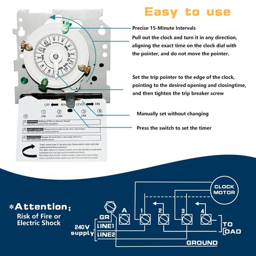 T104M Electromechanical Timer Switch Versatile Scheduling Manual Override,1-12 Cycles Per Day - Manual Override