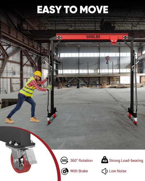 Dkenicor 3 Ton 6600Lb Gantry Crane, 9.06FT Maximum Width, 8.53-12.47ft Adjustable Height, Portable Shop Lift Hoist with 2 Ton Manual Trolley, Red