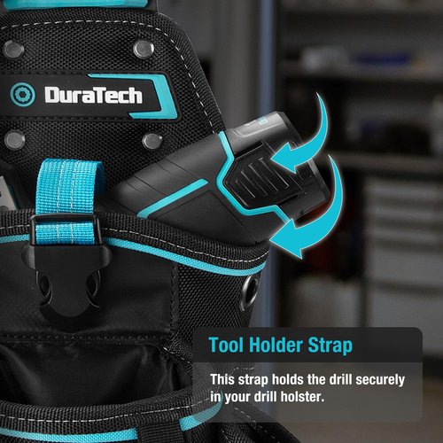 DuraTech Drill Holster with Quick Release Buckle, Heavy Duty Impact Driver Holster, Drill Pouch with Holder Strap, Multi Pockets & Front Drawstring Pouch