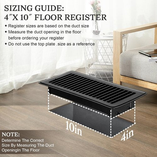 12 PCS Floor Vents Floor Registers 4x10 inch, Heavy Duty Metal Heat Air Vent Covers 4 X 10 with Rust Proof Finish for Home Office Wall Floor Registers Grilles & Vents (12, Black, 4x10 Inches)