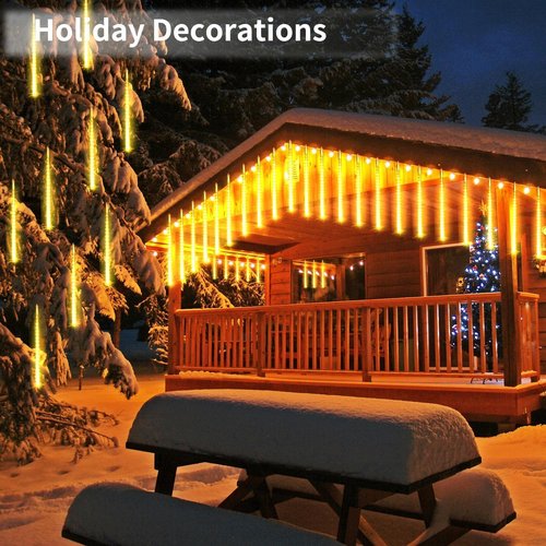 Christmas Meteor Shower Lights, USB Powered 12 Inch 8 Tubes Outdoor Falling Rain Drop Snowfall Icicle Light for Xmas Holiday Tree Garden Decor