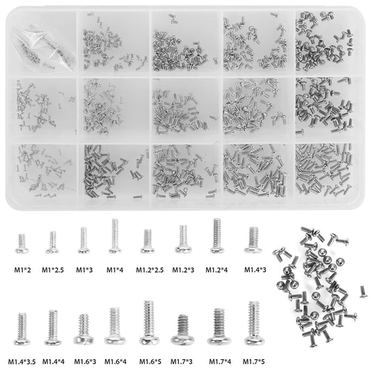 HanTof 800pcs Tiny Screws for Electronics, M1/M1.2/M1.4/M1.6/M1.7 Very Small Phillips Pan Head Machine Screws, Micro screws, Mini Screws Assortment Kit for Electronic Repair,Nickel-Plated Carbon Steel
