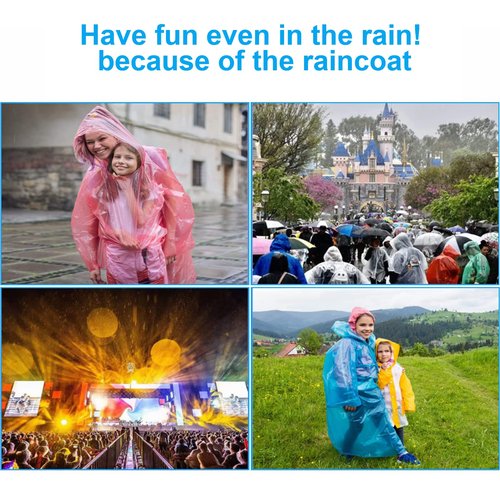 Eilin 10 Pack Disposable Emergency Ponchos Waterproof Plastic Raincoat Suitable for Camping Hiking Traveling Outdoor Sports Amusement Park Drifting Lightweight Rain Ponchos With Hood, Black