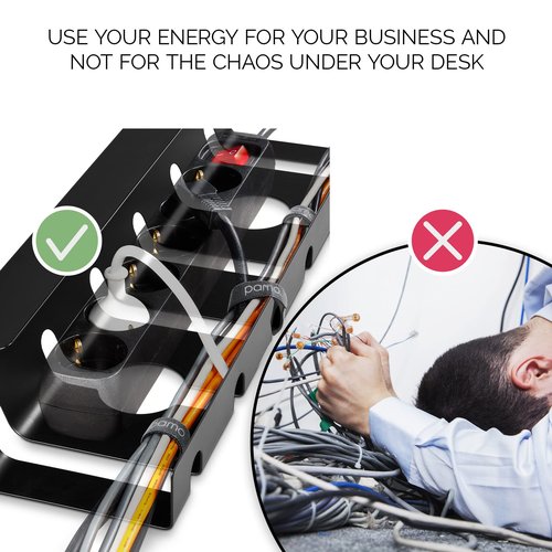 PAMO Cable Management Under Desk for Easy mounting Under-Table I Set of 3 - with 10X Cable Ties I Desk Organizer for Office/Home Office Table Thoughtful Cable Tray Holder