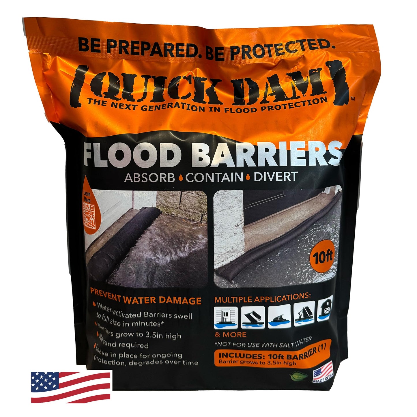 Quick Dam QD610-1 Water-Activated Flood Barrier-1 Pack, Black