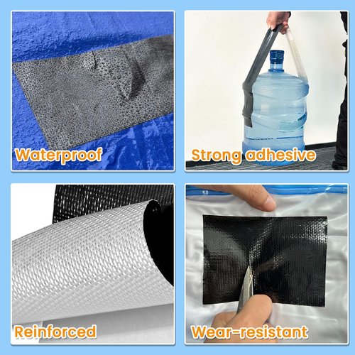 Waterproof Repair Tape for Fabric, Awning, RV Roof, Underbelly, Tarp, Tent, Sail and Boat Cover Outdoor Repair Patch, Heavy Duty, UVproof, Multipurpose Black