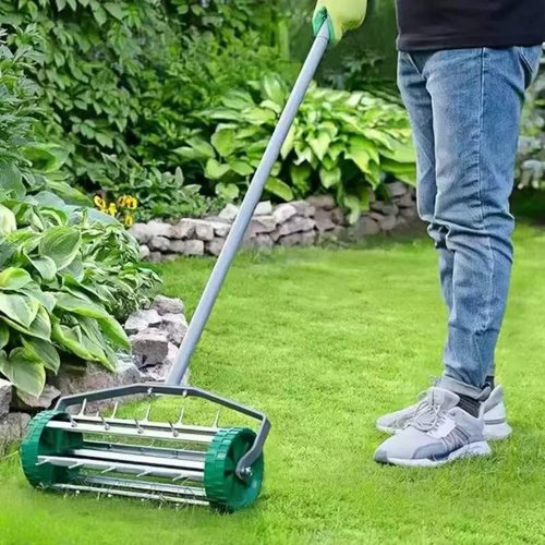 VireoNest 16'' Rolling Lawn Aerator,Heavy Duty Garden Aerator Roller Push Tine Soil Gardening Tool for Grass Maintenance,Soil Care Spike Aerator Roller with 56'' Handle