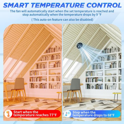 Solar Attic Fan with Thermostat - Solar Roof Vent Fan with 110V Adapter 24/7 Runtime, 1300CFM Solar Powered Attic Exhaust Fans with Remote Up to 1800Sq.Ft, 42W Panel Low Noise for House Roof Mount