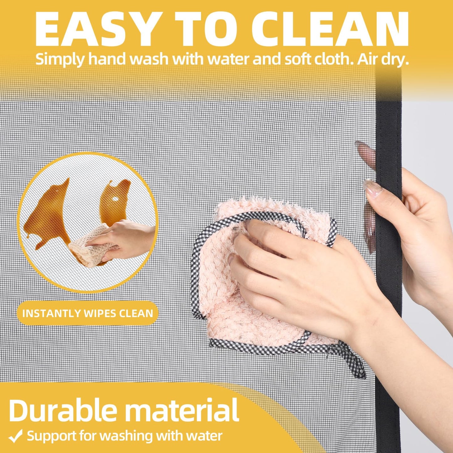 Magnetic Screen Door – 34" x 81" with Strong Magnets, Self Sealing Hands Free Mesh Curtain for Interior Door, Fits 32" x 80" Standard US Door, Keep Bugs Out, Pet and Kid Friendly, Easy Install, Black