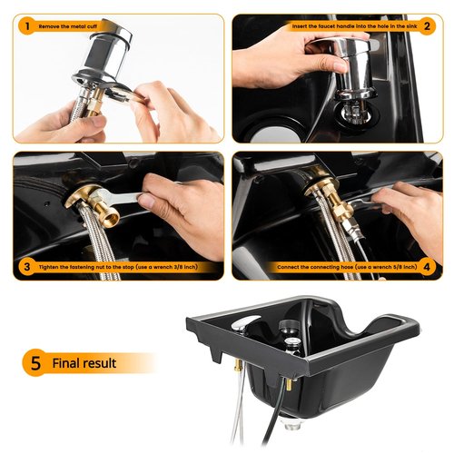 Professional Beauty Salon Shampoo Sink Bowl Faucet and Sprayer Kit with Vacuum Breaker and Flexible Spray Hose - Faucet Extended Set, Additional Hoses and Connectors
