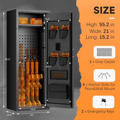 INTERGREAT 10-15 Rifle Gun Safe, Home Safes for Rifles and Pistols, Large Unassembled Rifle Safe with 3 Removable Gun Racks, Quick Access Gun Safe with Gun Racks