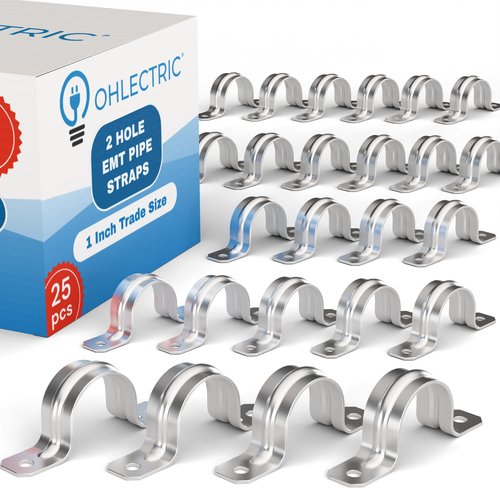 OHLECTRIC Heavy Duty Pipe Strap (25 Pack - 1 Inch) Zinc Plated Conduit Clamps, 2 Hole Steel EMT Pipe Strap U Bracket, Zinc Coated Tension Tube Clip, Metal Pipe Clamp for EMT Conduits
