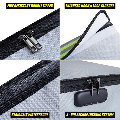 Large Fireproof Safe Bag, 24x12x12 Fireproof Document Bag, Large capacity waterproof storage bag with reflective strips, Firesafe Box for File,Cash,Passport,Keys