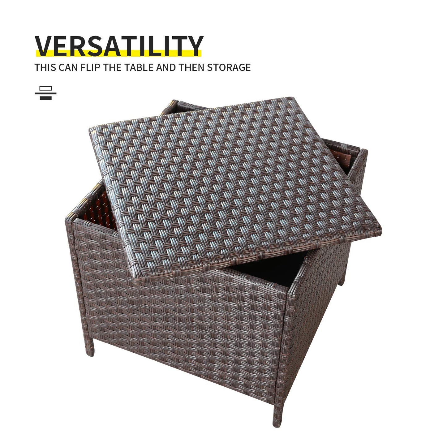 Valita Goognice Outdoor PE Wicker Side Table with Storage Patio Resin Rattan End Table Square Container for Furniture Covers, Toys and Gardening Tools Brown