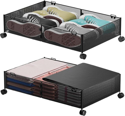TUMUCUTE Under Bed Storage, Underbed Storage Containers with Wheels, Metal Under the Bed Storage, Under Bed Storage Organizer for Shoe, Clothes, Blankets, Bedding, 2 Packs