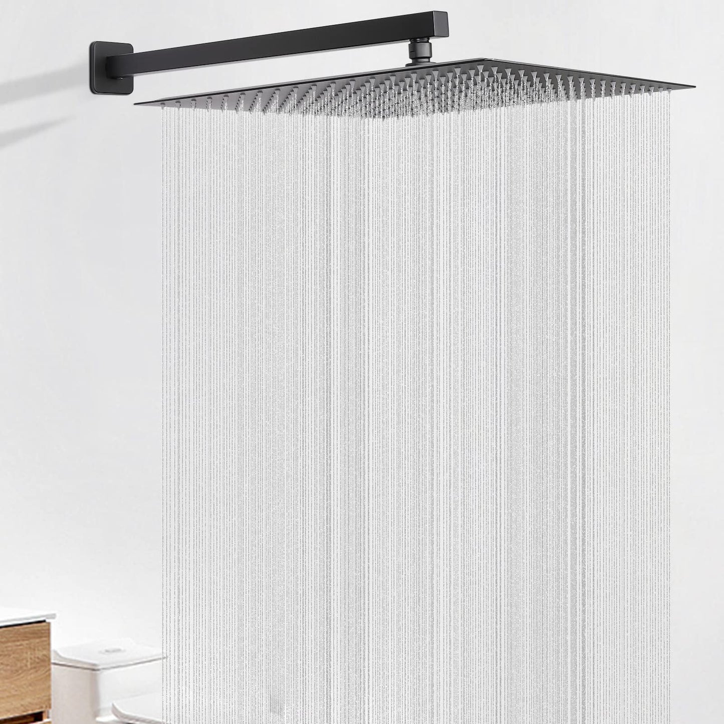 HarJue Shower Arm, Rain Shower Head Extension Extender, With Flange and Teflon Tape, Made of Thicken Stainless Steel for Bathroom Rainfall Shower (20 Inch, Matte Black)