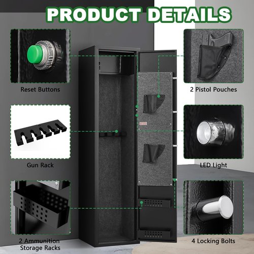 6-8 Gun Safe, Gun Safe for Rifles and Pistols, Gun Locker, Rifle safes for Home, Heavy Duty Metal Gun Cabinet for Rifles and Shotguns, Dual Alarm & Mute System, Quick Access, No Assembly Required