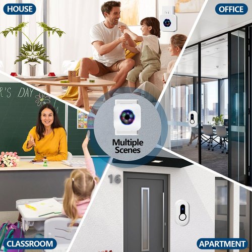 Wireless Doorbell, Waterproof Door Bell with 55 Chimes, 5 Volume Levels & 984ft Wireless Range, 110DB Loud Doorbells Wireless for Home Classroom Office, 2 Push Buttons 1 Receiver