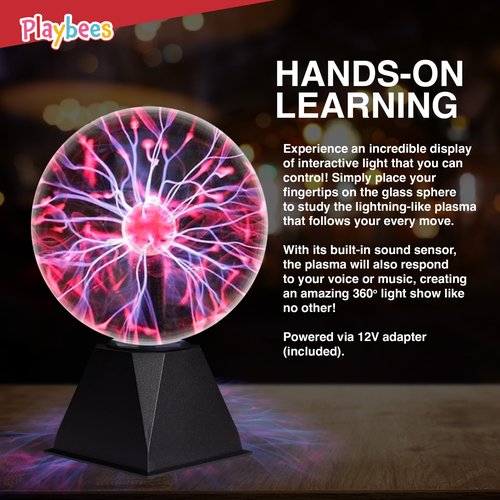 Red Plasma Ball - 7 Inch - Tesla Coil Bulb Static Electricity in a Vacuum Pressurized Glass Globe, Nebula Thunder Lightning, Plug-in - for Parties, Decorations, Prop, STEM