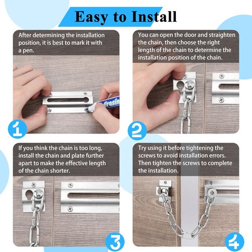 INBOF 2 Pack Door Chain Lock, Premium Thickened Lock with 12 Screws, Stainless Steel Locks for Inside Door, Better Security and Protection Your Home Family
