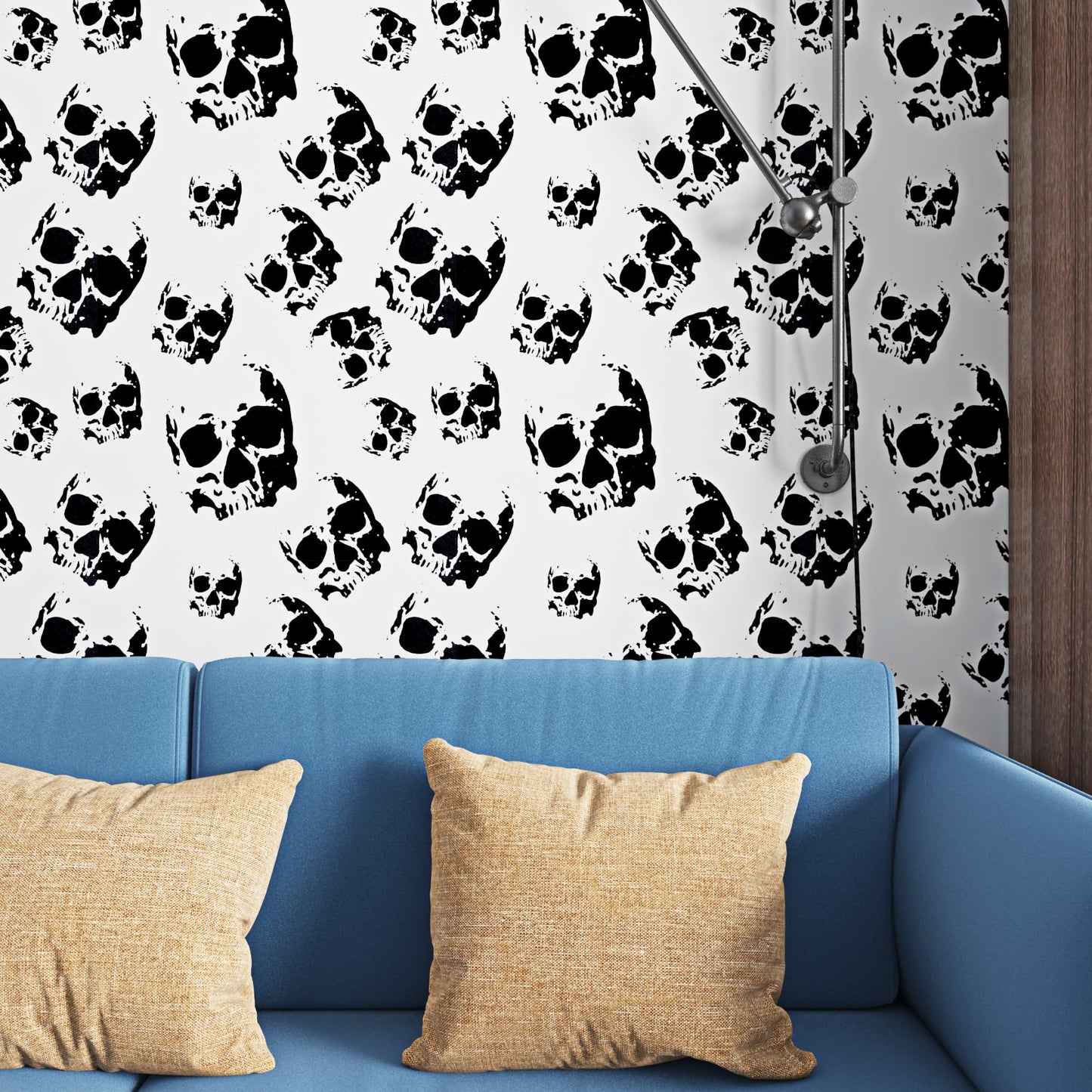 ReWallpaper 17.5in×23ft Black Skull Peel and Stick Wallpaper Self Adhesive Gothic Removable Wallpaper Black and White Skulls Contact Paper for Cabinets Bedroom Scary Halloween Wall Decor Vinyl Sticker