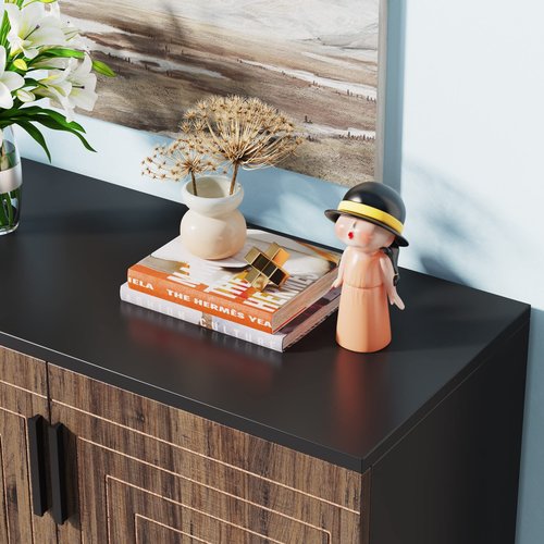 LITTLE TREE Shoe Cabinet with Doors, 20 Pairs Entryway Shoe Storage Cabinet Modern Storage Organizer for Closet, Living Room, Bedroom (Brown/Black)