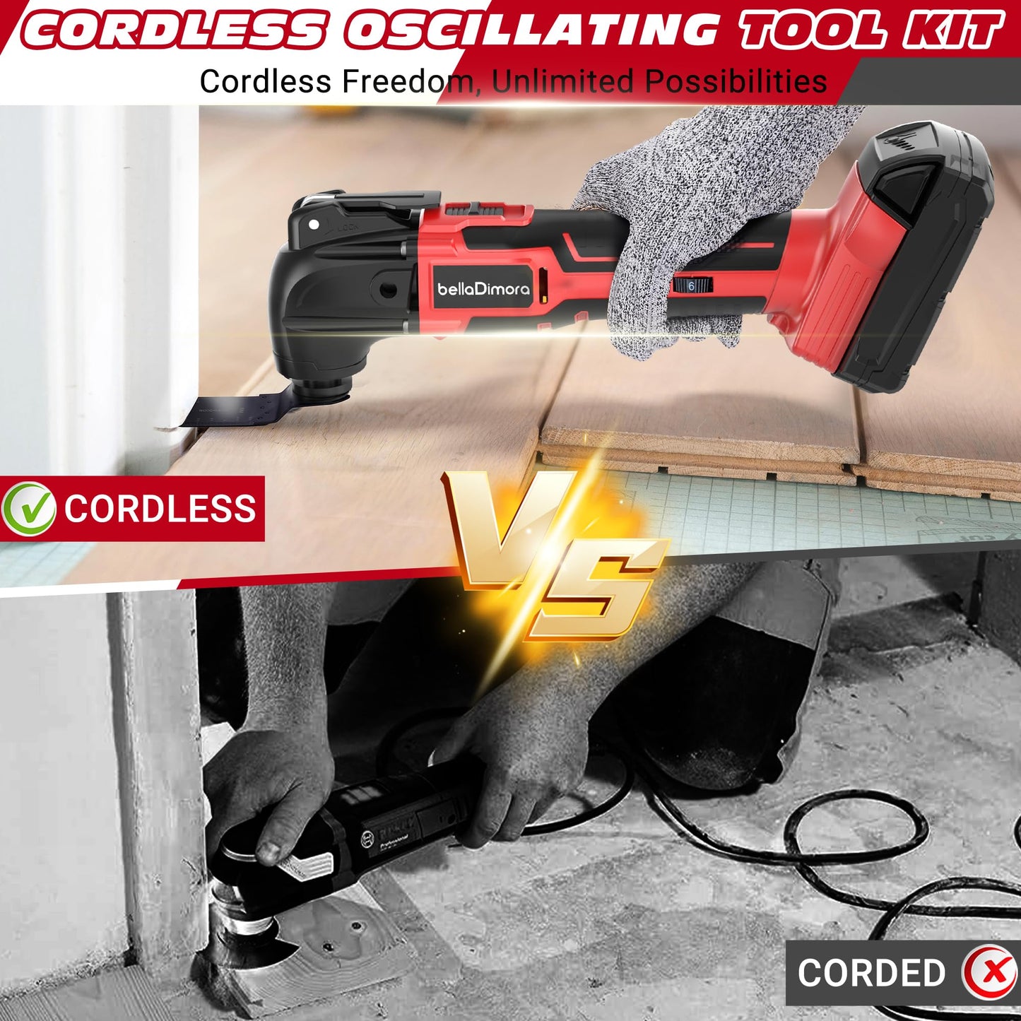 Cordless Oscillating Multi Tool Compatible with Milwaukee 18V Battery(Battery Not Included), Brushless Motor Oscillating Power Tools, 6 Variable Speeds, 23-Piece Kit for Cutting, Sanding, Scraping