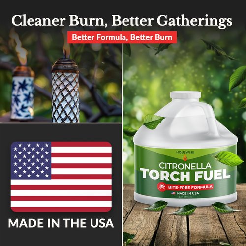 Houswise Torch Fuel (1 Gallon) - Citronella Oil for Torches for Outside, Lantern Liquid Paraffin Lamp Oil Fuel, Scented Lamp Outside Citronella Torches Outdoor Paraffin