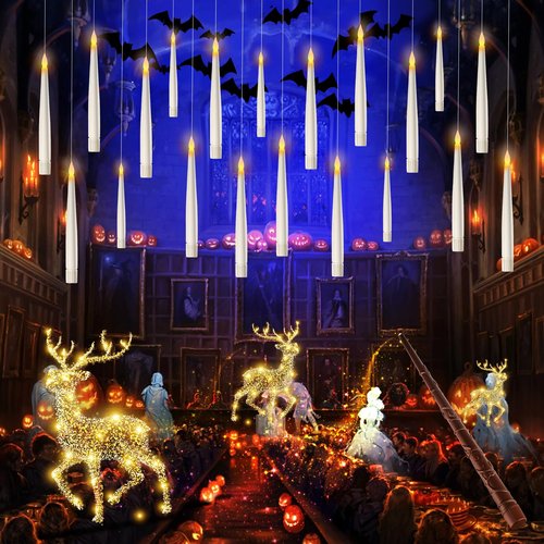 20 PCS Floating Candles with Wand Remote Halloween Decorations Gifts Indoor Outdoor (20)