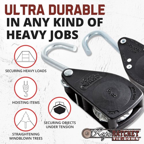 Rope Ratchet 3/8" Tie Down Pulley Hanger, Heavy Duty Locking Mechanism, Tightener for Shade Sails, Hammocks, Canopy Anchoring, Garden Hoisting, Outdoor Use, 250 lbs Capacity - No Rope Included