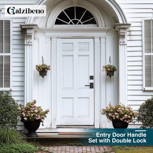 Calzibeno Entry Lever Front Door Handle and Single Cylinder Deadbolt, Keyed Alike Lockset with Double Lock for Right and Left Sided Door, Heavy Duty Exterior Door Lock Set, Matte Black